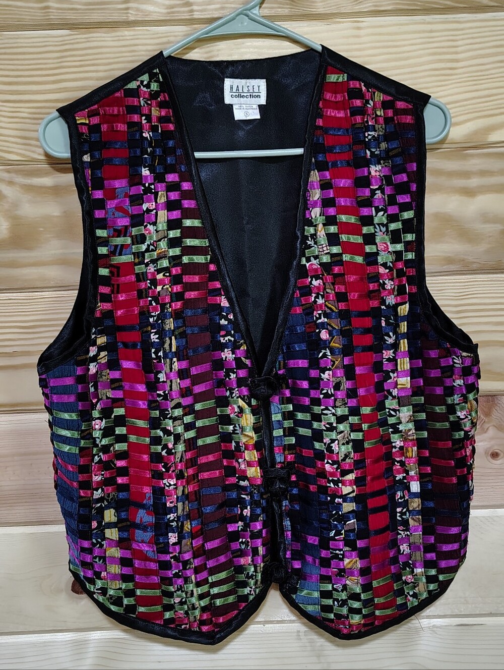 Halsey Collection Vintage Patchwork Woven Vest Small 100% Rayon Boho Western